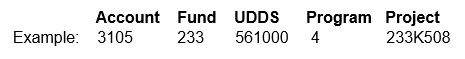 Example of funding string comprised of 5 sets of numbers